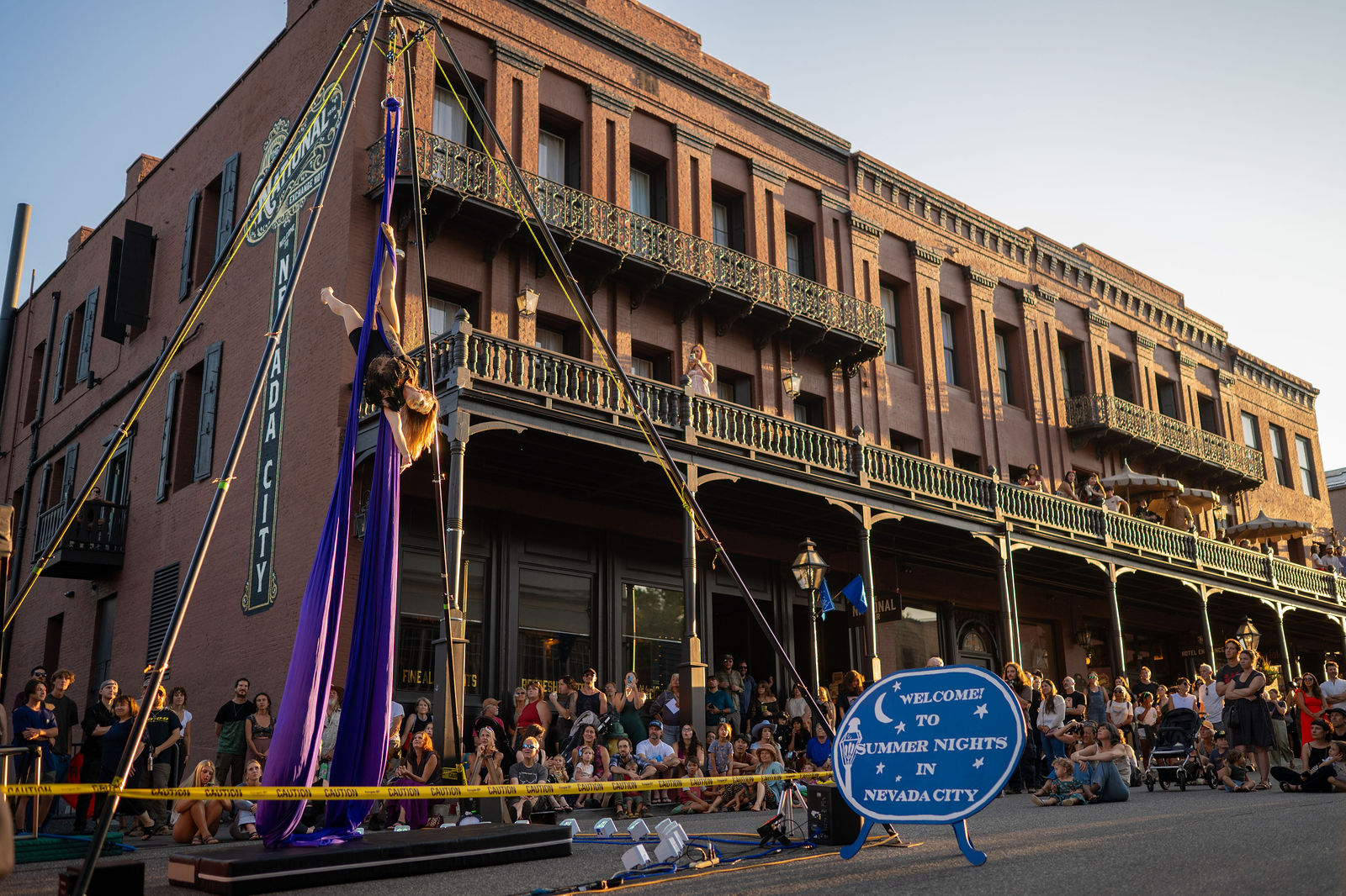 Aerialist performing on Broad Street during Hot Summer Nights